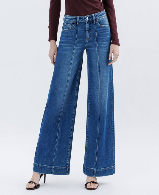 FLYING MONKEY - HIGH RISE TROUSER HEM EXTREME WIDE LEG JEANS F6014 FLYING MONKEY