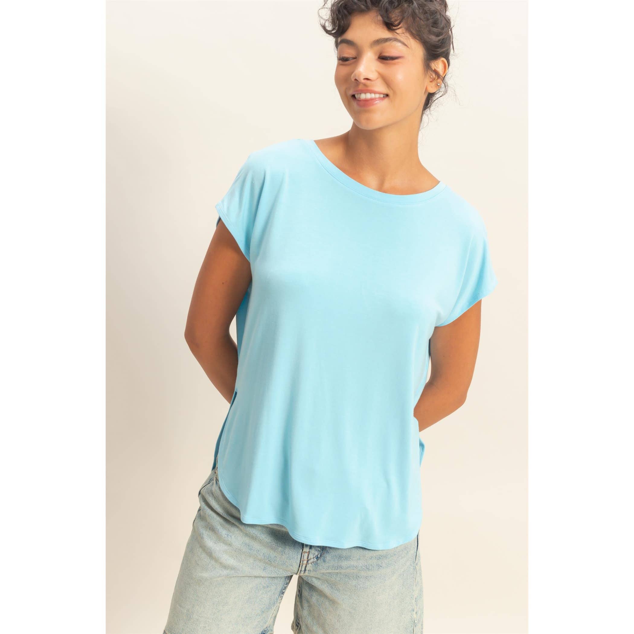 Relaxed Dolman Short Sleeve  Round Neck Top