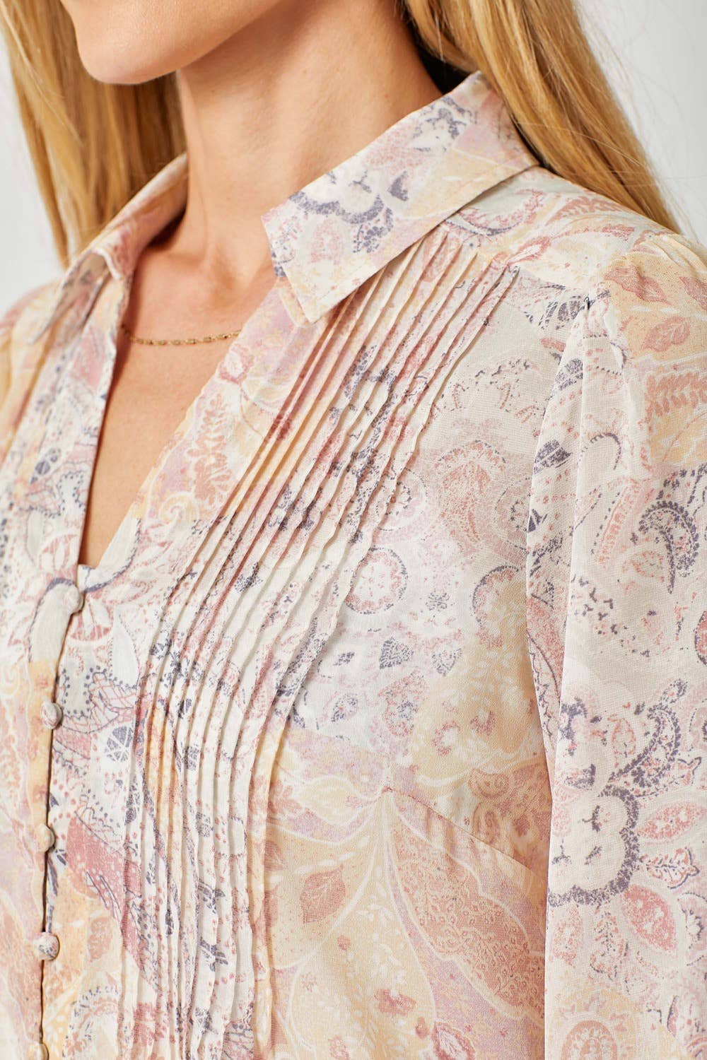 Mystree - 60532 Pintuck Print Blouse Mystree