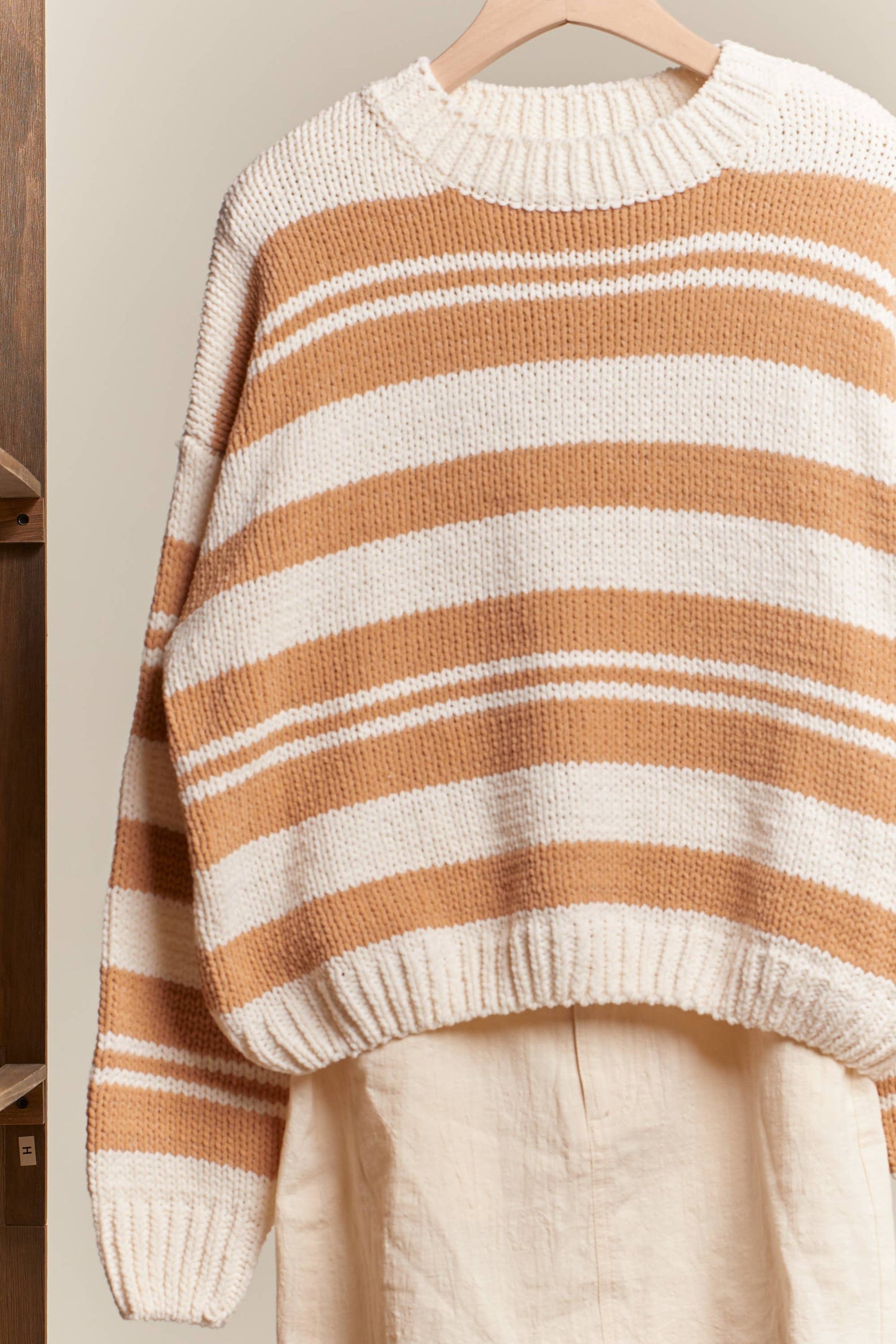 Beige Round Neck Multi Stripe Sweater Fall-Winter Mello.