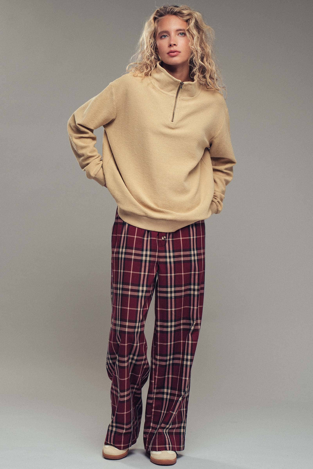 Vintage Washed Quarter Zip Ribbed Sweatshirt