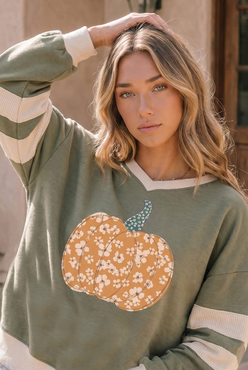 Floral Pumpkin V Neck Sweatshirt