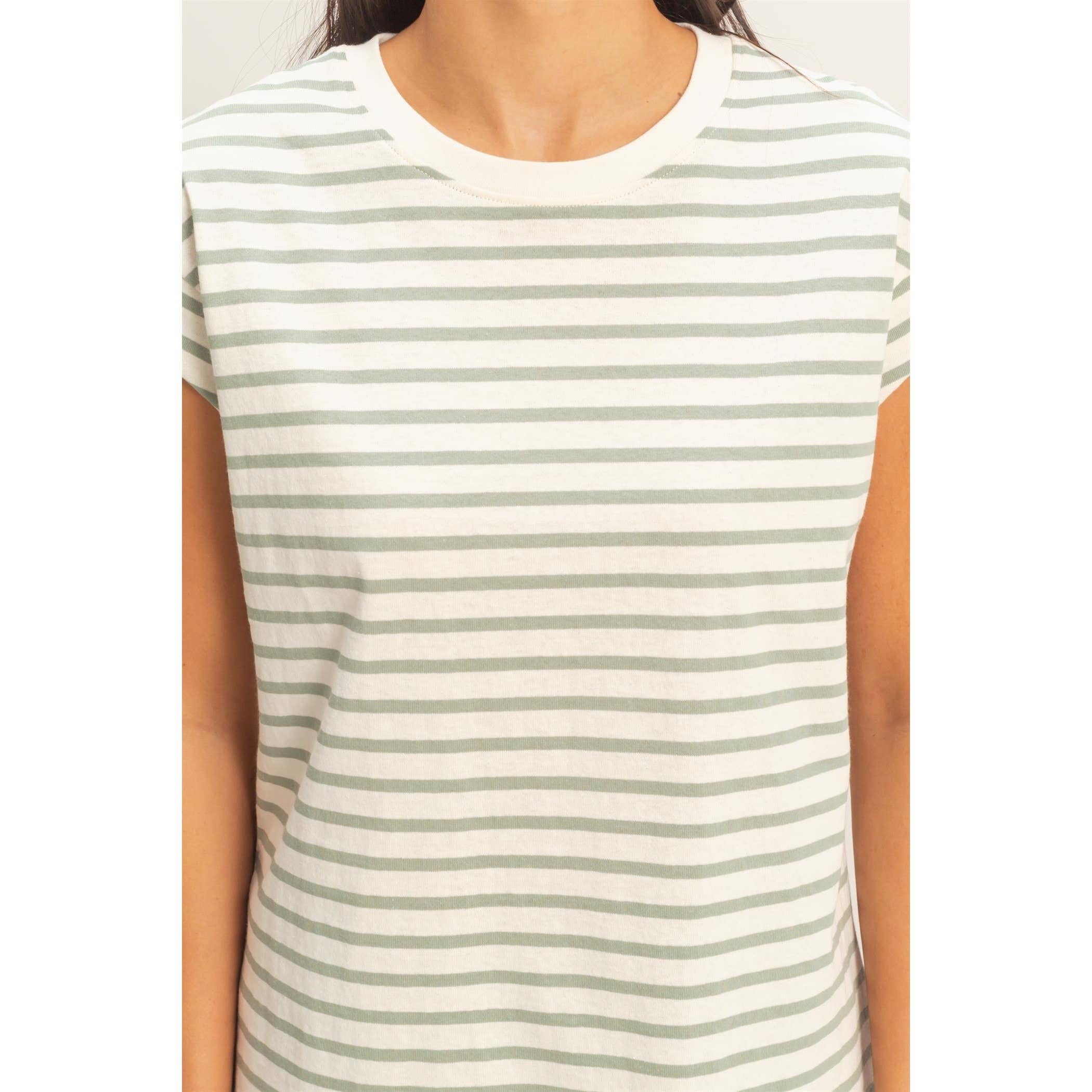 Double Zero - Striped Cap Sleeve Relaxed Everyday Tee