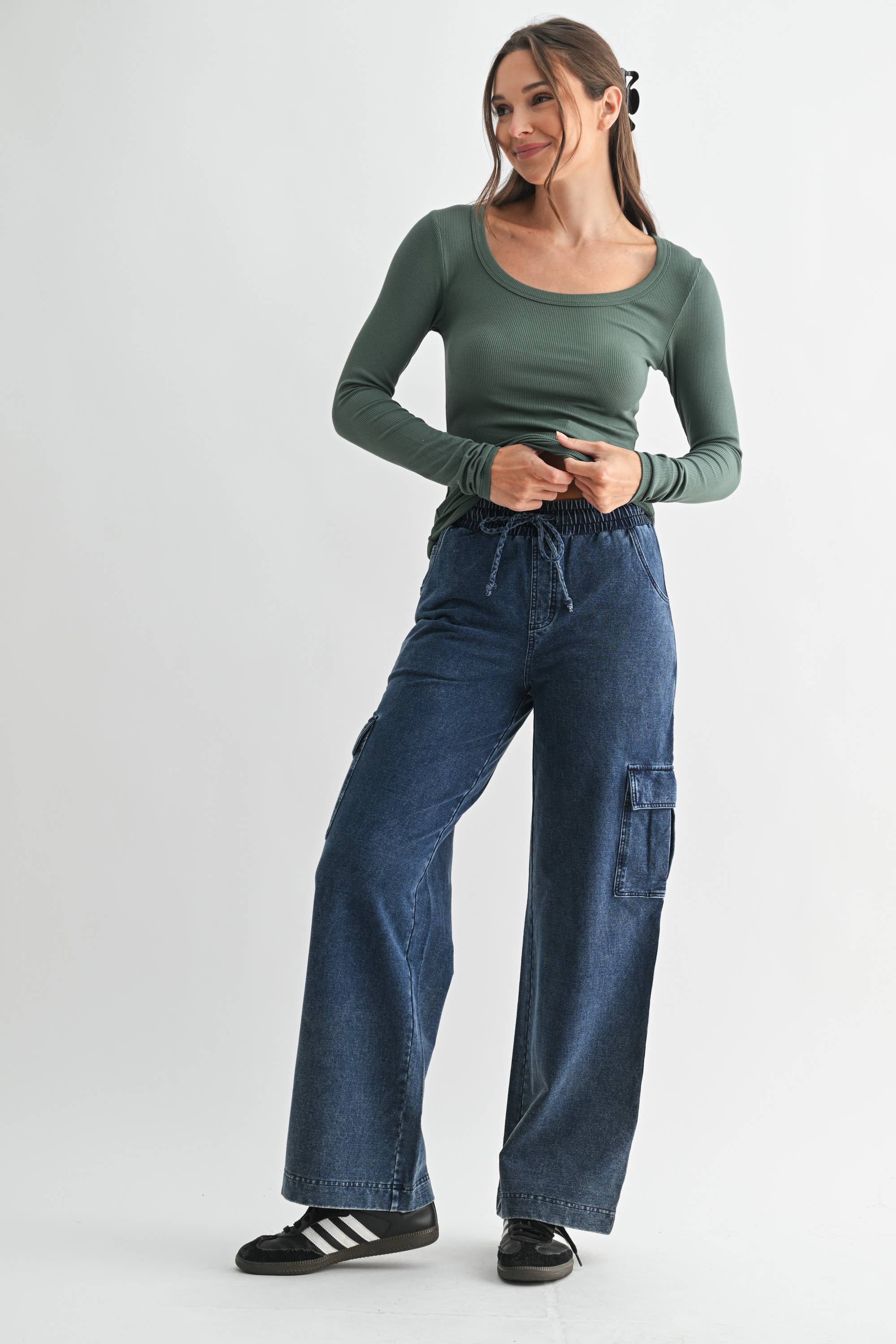 Mineral Wash Wide Leg Cotton Cargo Pants