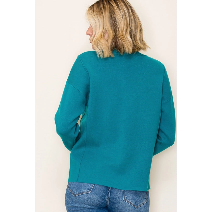 Mock Neck Heavy Solid Sweater In Jade