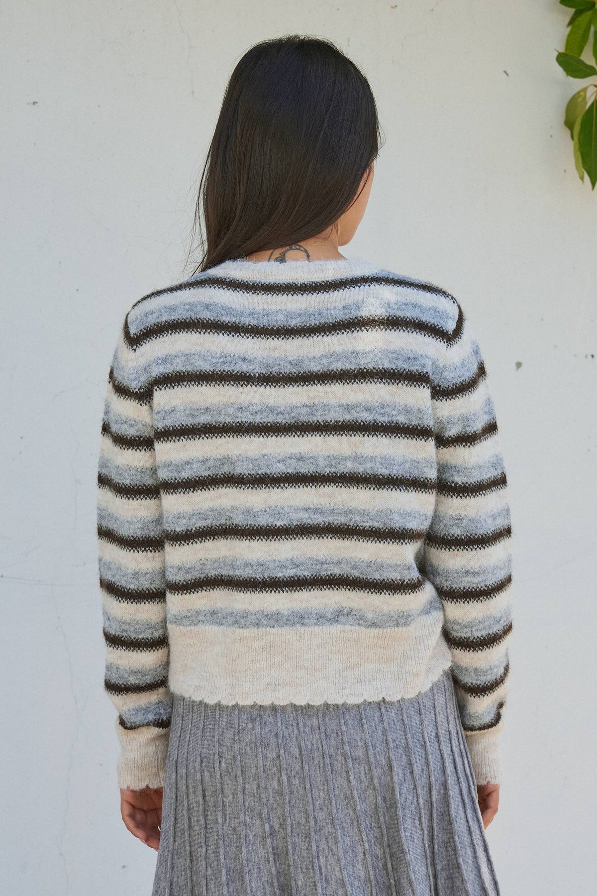 Vintage Stripe Scallop Trim Cardigan