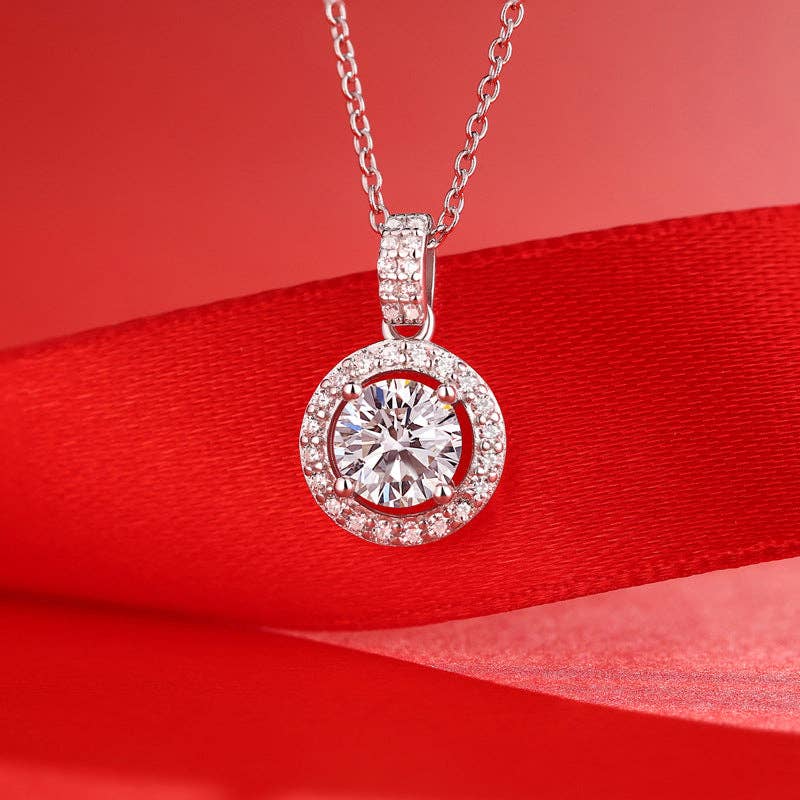 Moissanite Halo Circle Necklace in Sterling Silver Core Perimade & Co. LLC