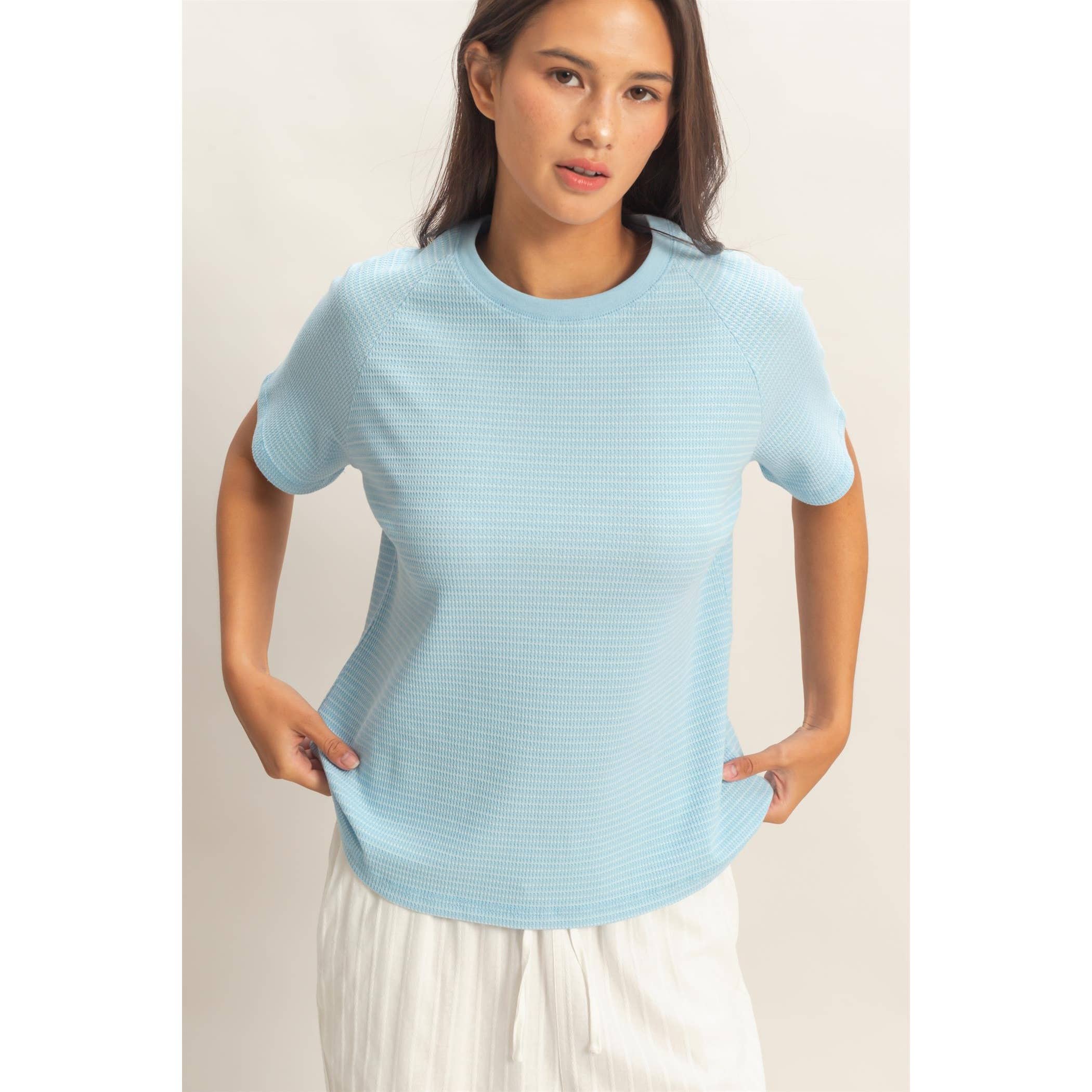 Textured Striped Raglan Sleeve Tee