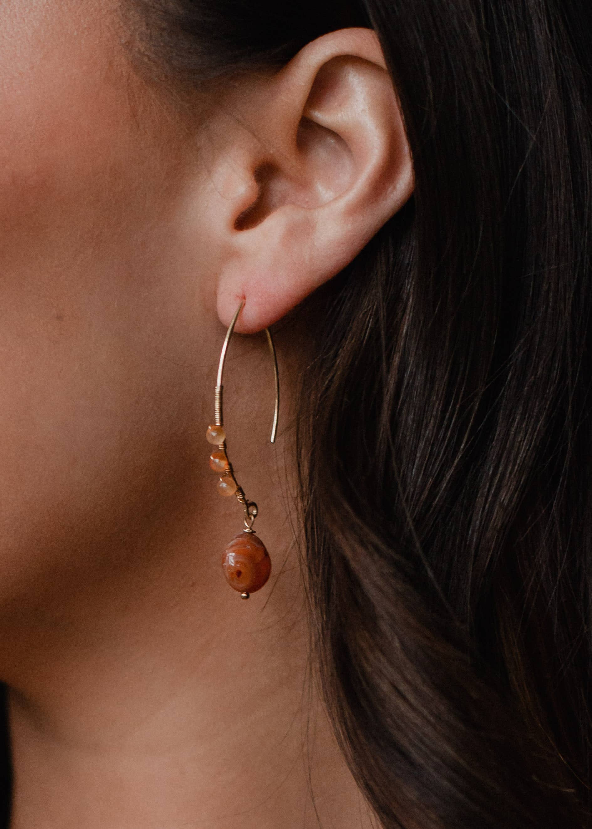 Beaded dangles earrings with gold detail hanging 2 inches long, lead and nickel free