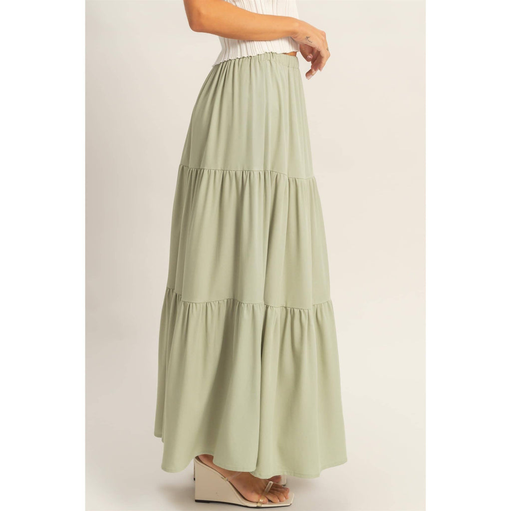 Elastic Waist 3-Tier Skirt