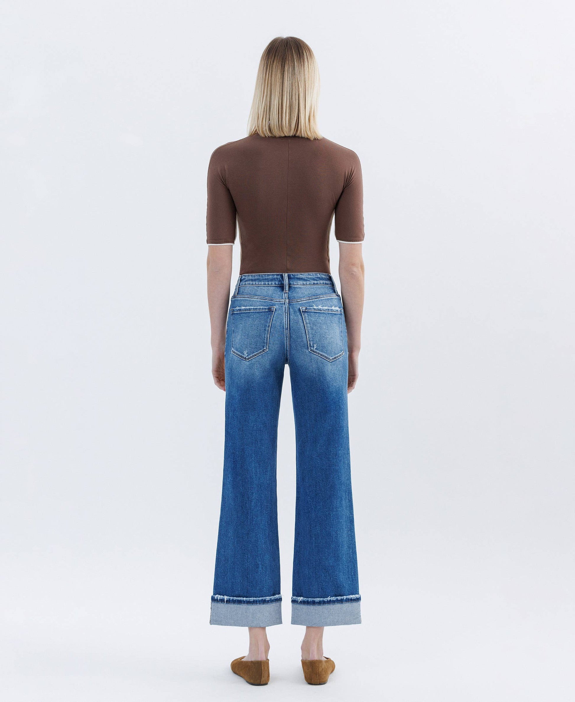 HIGH RISE CUFFED SLIM WIDE LEG JEANS FLYING MONKEY