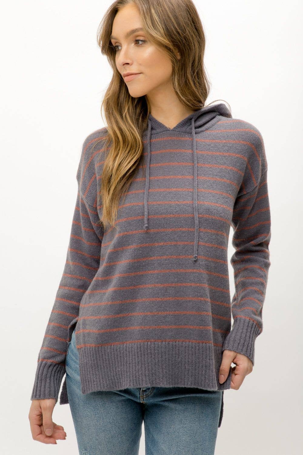 Charcoal Stripe Hoodie Pullover Fall-Winter Mystree