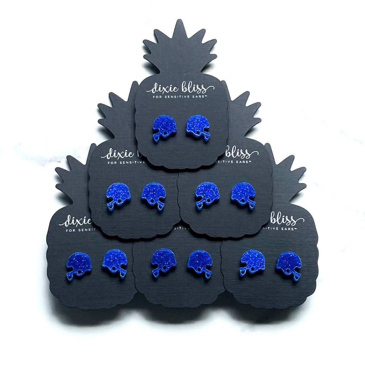 Football Earrings| Royal Blue Glitter Football Helmets, Hypoallergenic