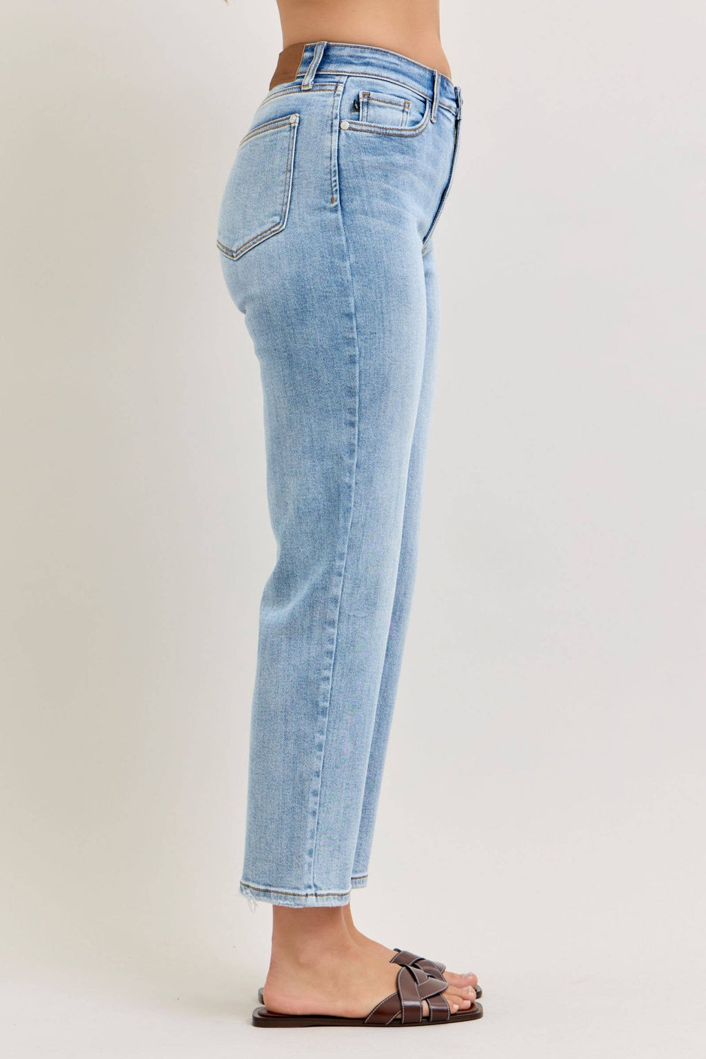 udy Blue High Waist Classic Light Wash Ankle Straight Jeans, Inseam 28"