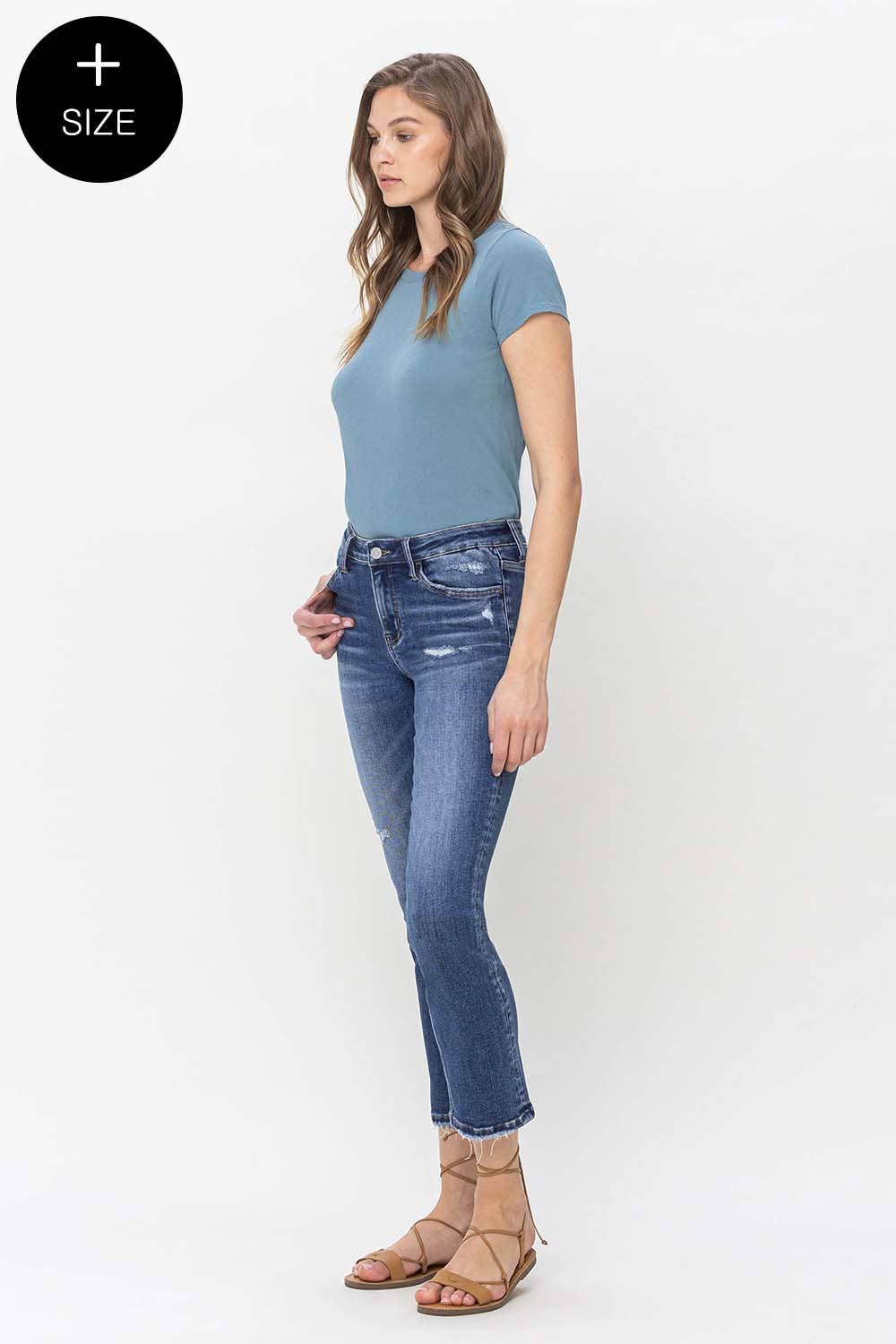 PLUS SIZE MID RISE CROP SLIM STRAIGHT JEANS Spring-Summer Lovervet by VERVET