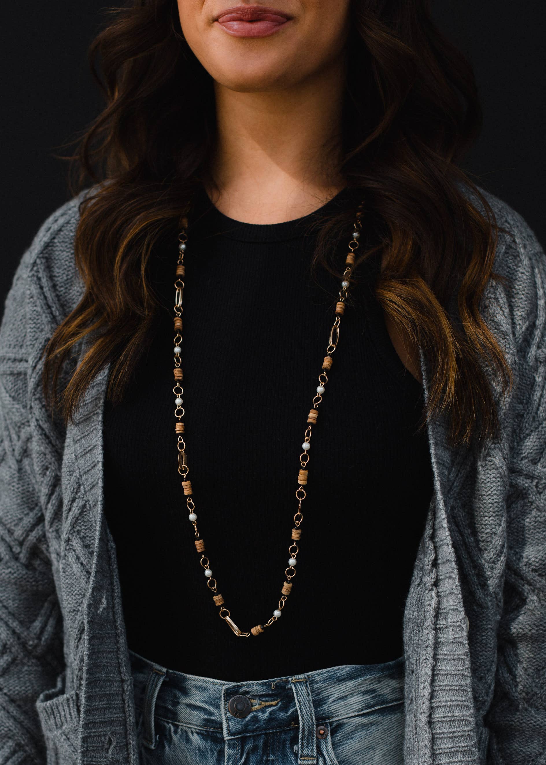 Gold & Neutral Beaded Long Necklace Fall-Winter Panache Apparel Co.