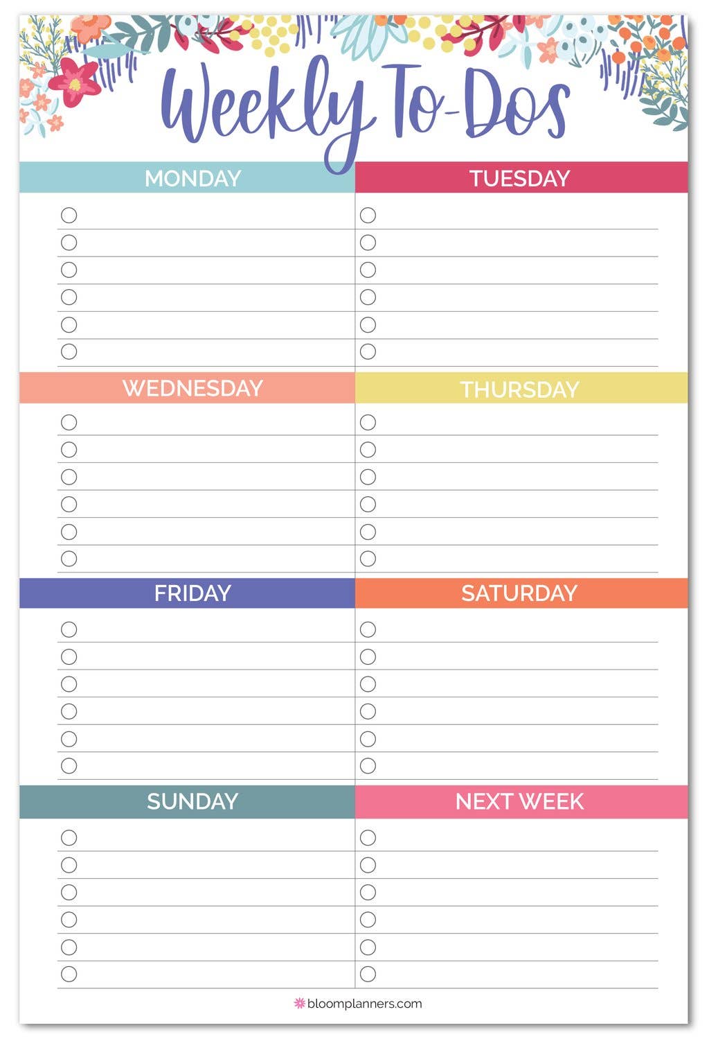 6x9 Magnetic Weekly To-Do's Planning Pad Core bloom daily planners