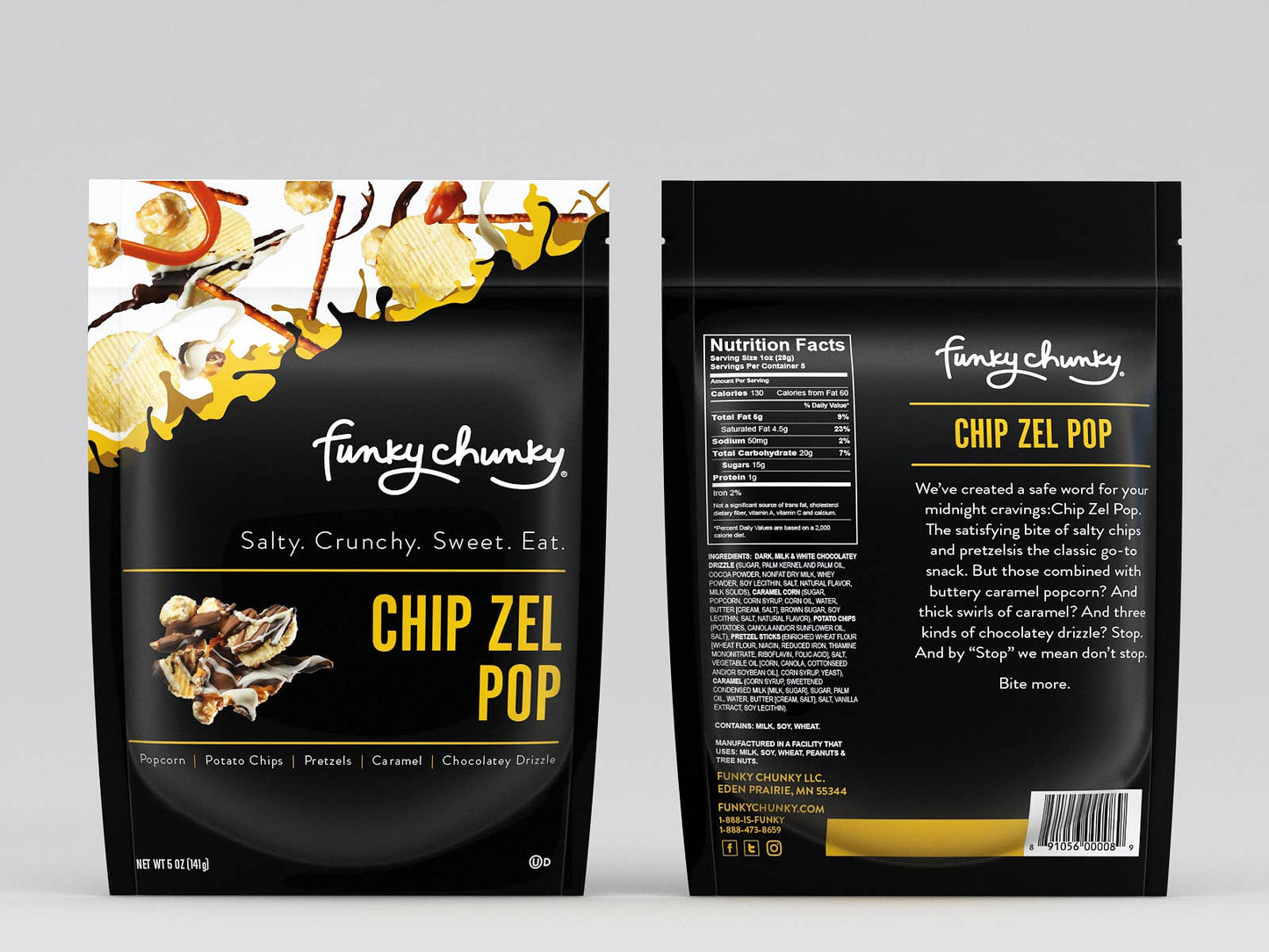 Chip Zel Pop 5oz Bags | Chocolate Popcorn Core Funky Chunky
