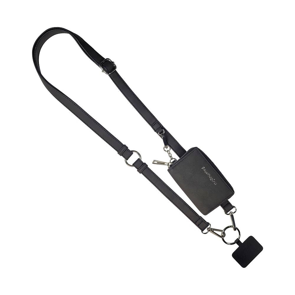 Black Clip & Go Brushed Vegan Leather Phone Lanyard - Rfid Pouch Core Save The Girls