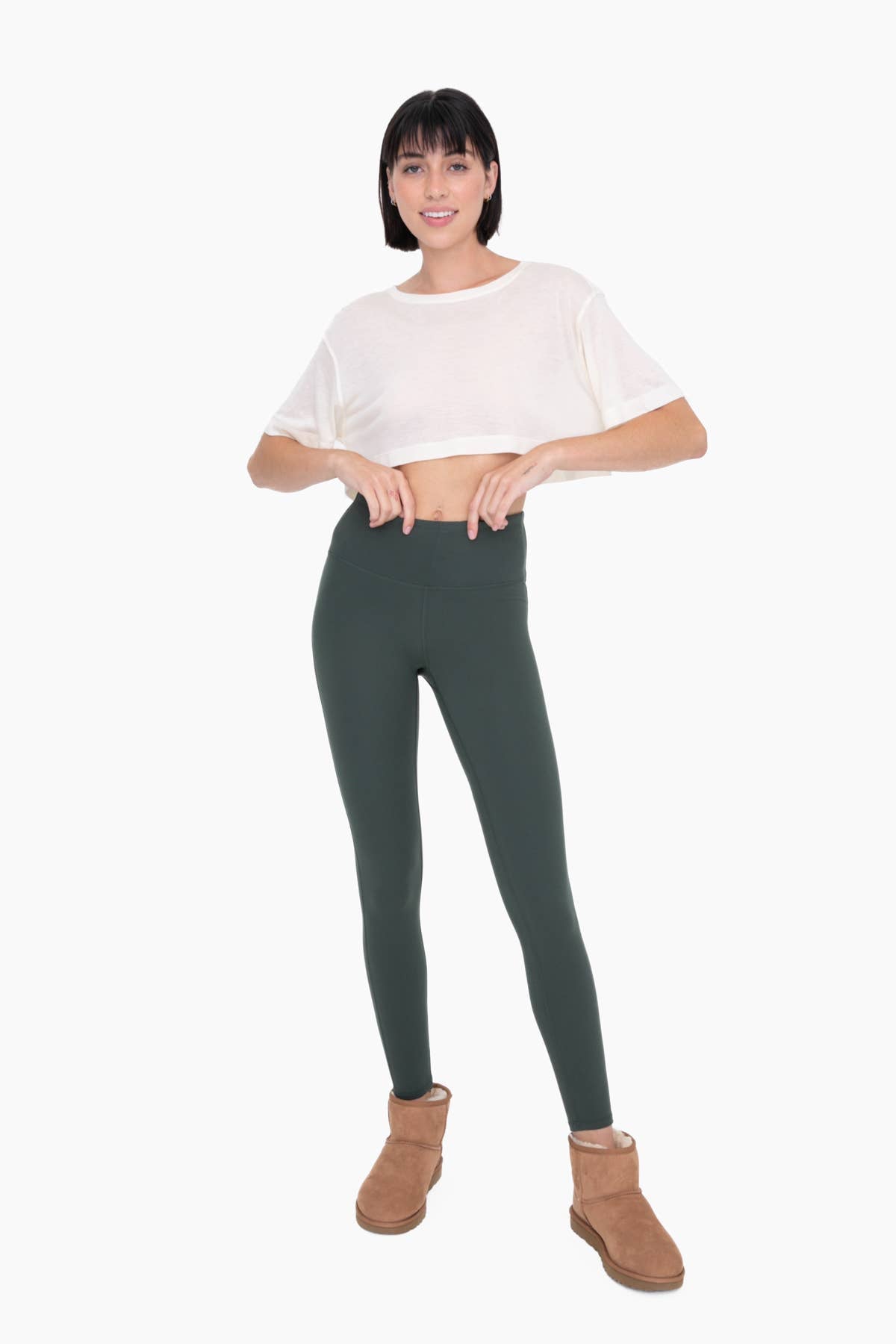GREEN - Essential Solid Leggings: DEEP FOREST Core Mono B