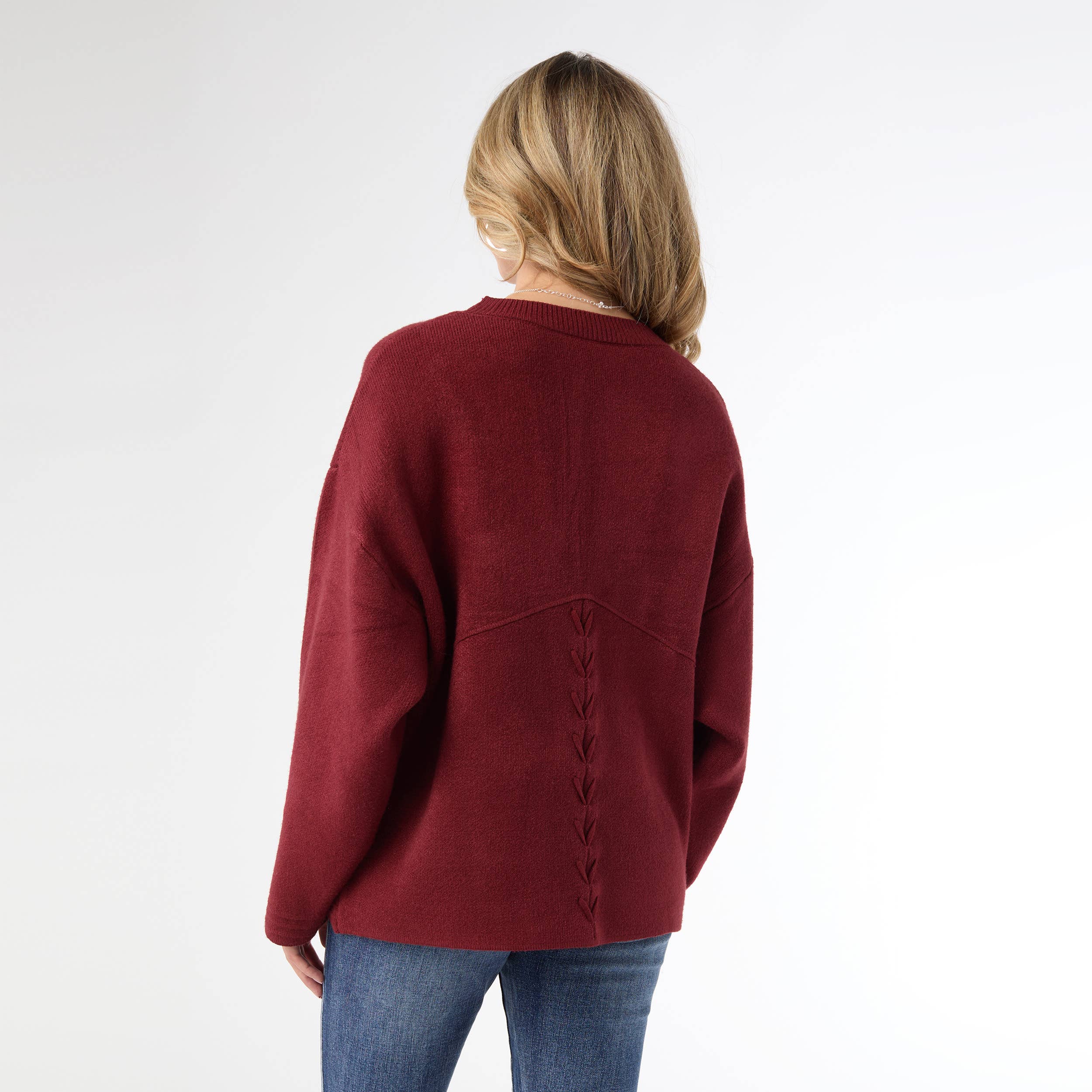 Delphina Long Sleeve Lattice Back Sweater