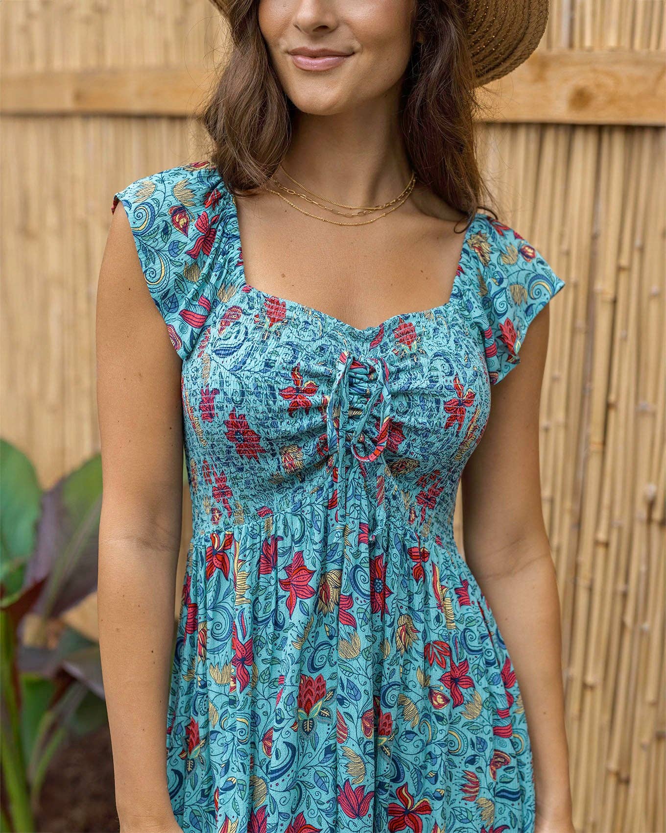 Border Print Smocked Dress in Blue Floral Print Spring-Summer Grace and Lace