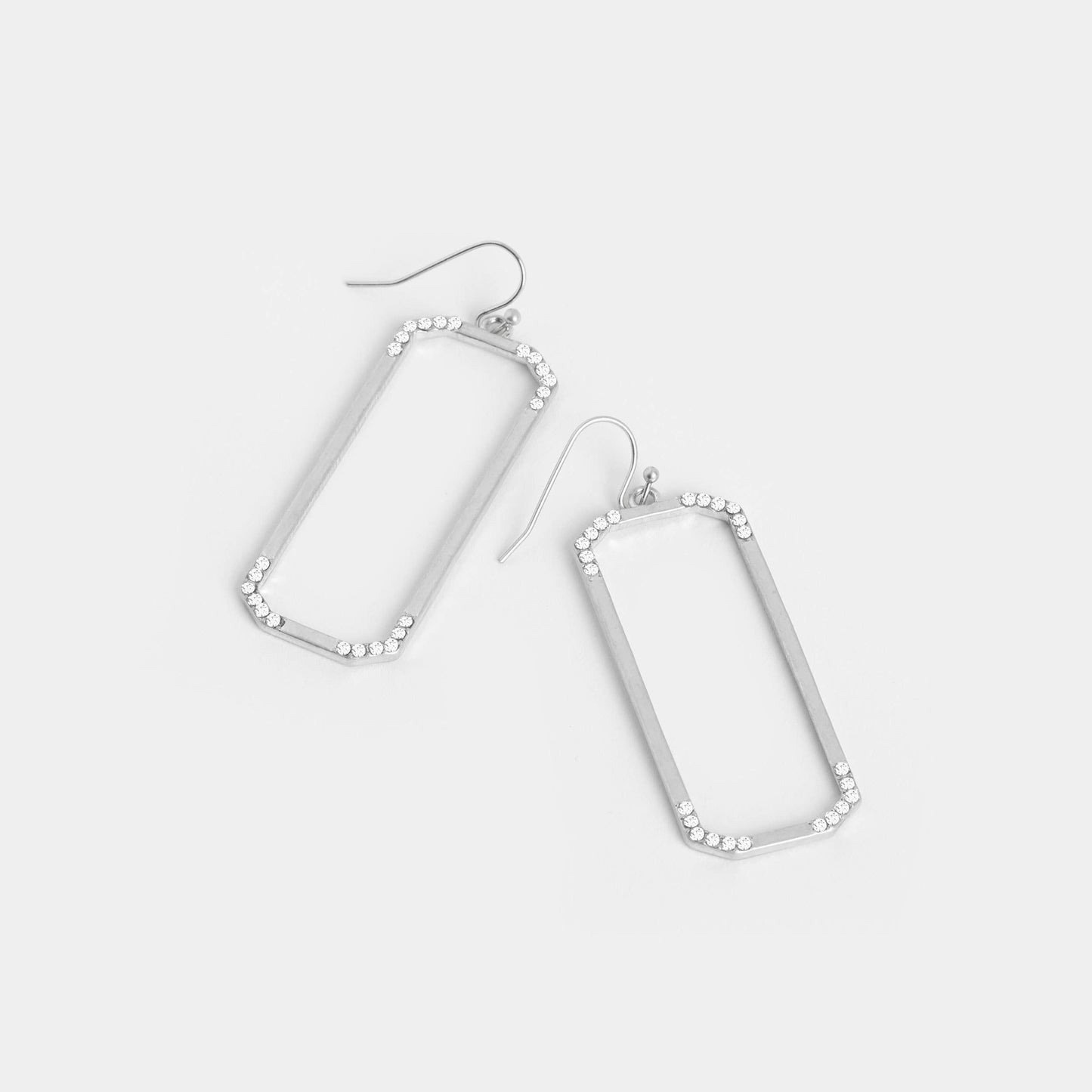 Dainty Rectangle Dangles Earrings - Silver Whispers