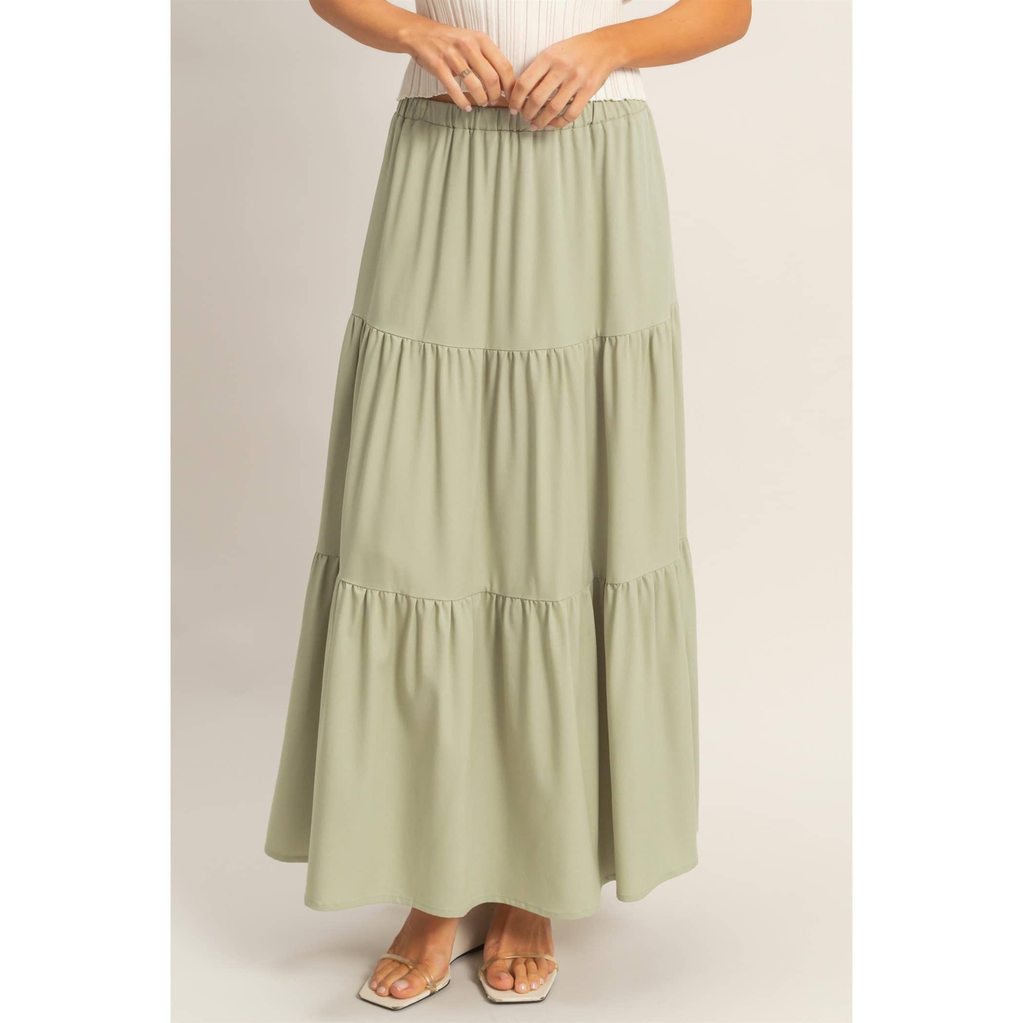 Elastic Waist 3-Tier Skirt