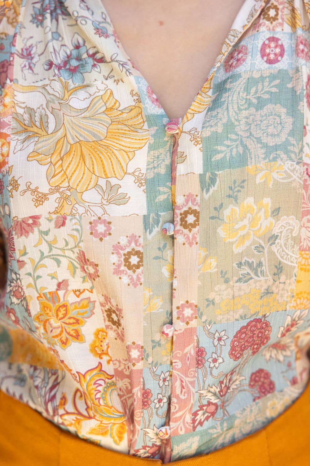 Raglan Top | Floral Mixed Print – Casual V-Neck Ruffle Sleeve
