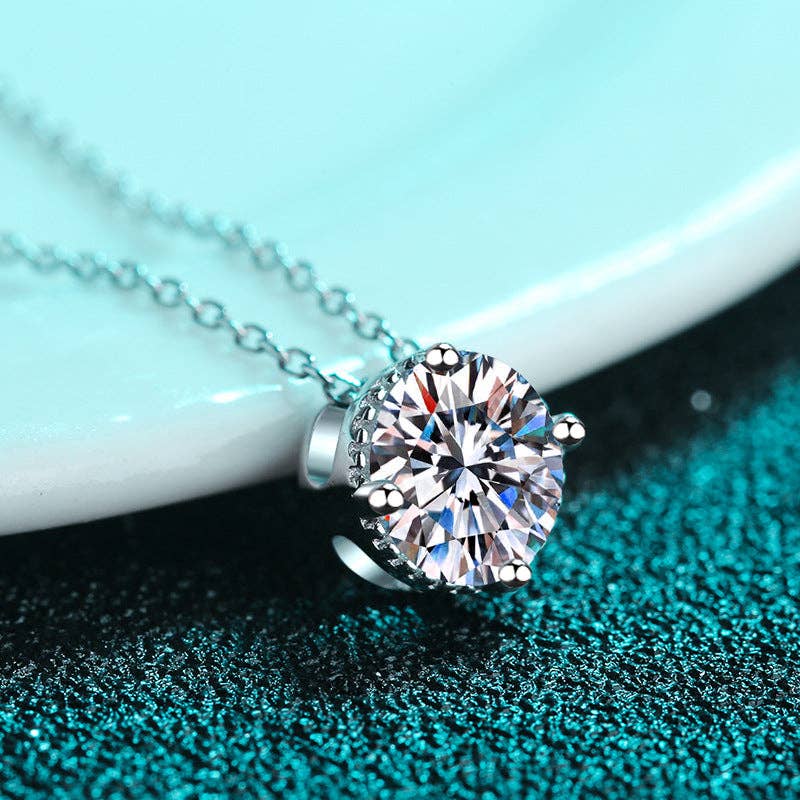 Four-Prong Moissanite Charm Necklace in 925 Sterling Silver 1.0ct Core Perimade & Co. LLC