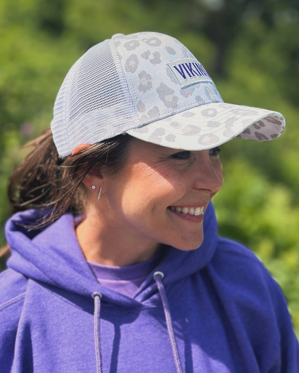 Small Town Clothing Company - Vikings White Leopard Ponytail Hat