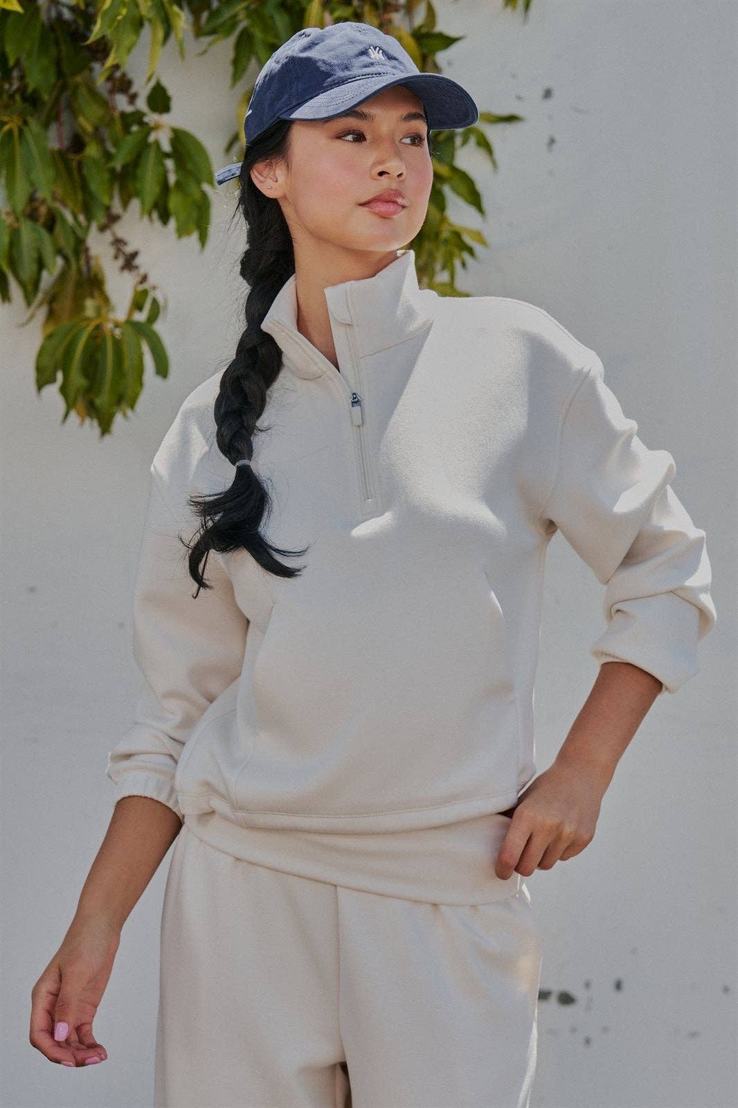 Scuba Knit Half Zip Pullover with Stand Collar