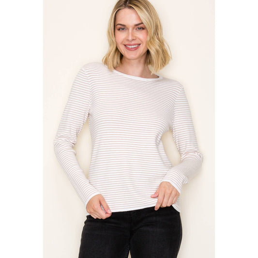 Ivory & Taupe Long Sleeve Pinstripe Top STACCATO