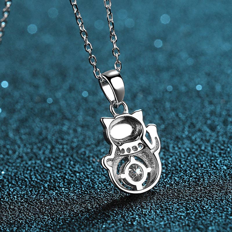 Moissanite Lucky Cat Wedding Necklace in 925 Sterling Silver Core Perimade & Co. LLC