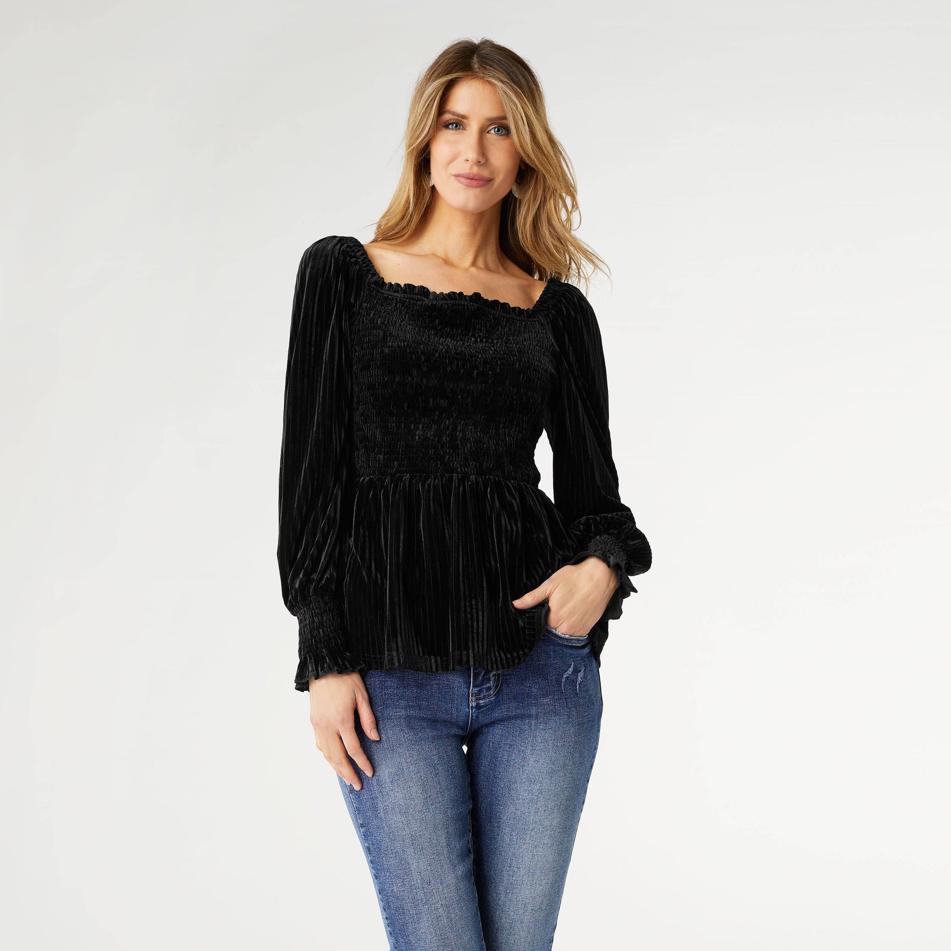 Lulu Pleated Velour Top  COCO + CARMEN