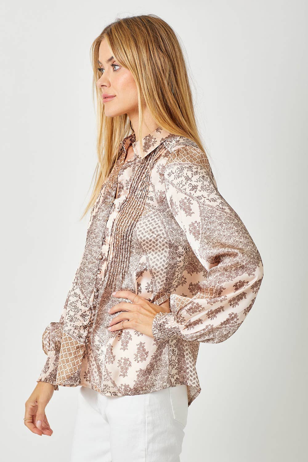 Mystree - 60532 Pintuck Print Blouse Mystree