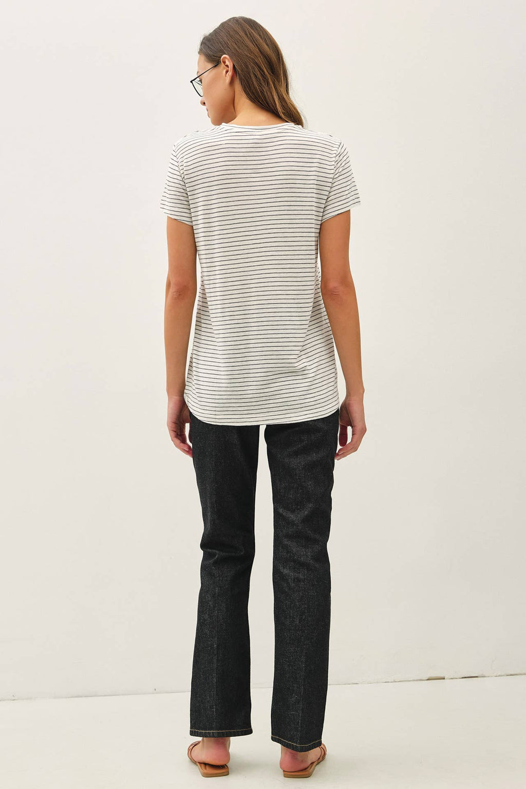 LINEN BLENDED STRIPED RELAXED TEE