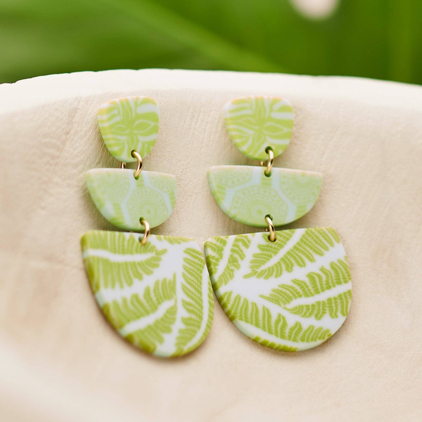 Seaside Green Triple Clay Bezel Post Earrings Spring-Summer JILZARAH