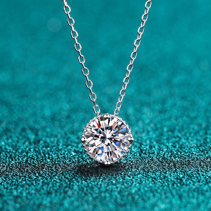 Four-Prong Moissanite Charm Necklace in 925 Sterling Silver 1.0ct Core Perimade & Co. LLC