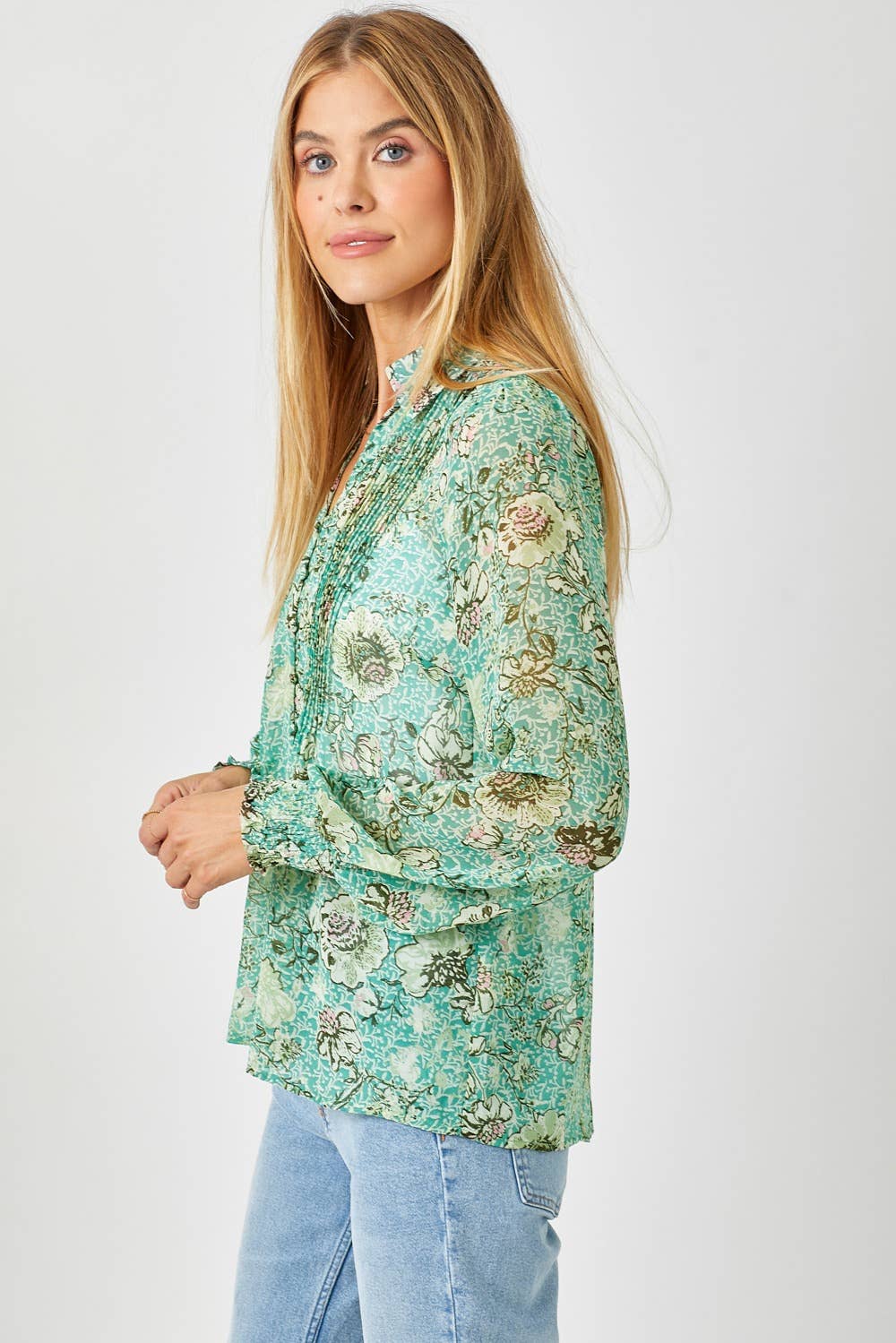 Mystree - 60532 Pintuck Print Blouse Mystree