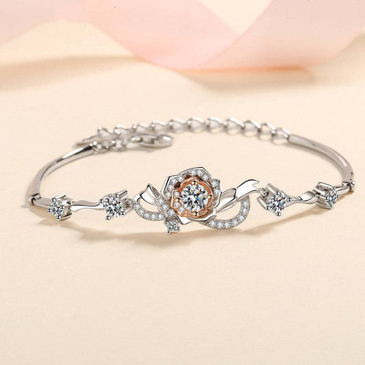 Rose Flower Moissanite Charm Bracelet in 925 Sterling Silver Core Perimade & Co. LLC