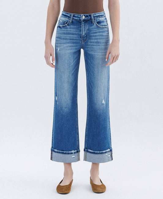 HIGH RISE CUFFED SLIM WIDE LEG JEANS FLYING MONKEY