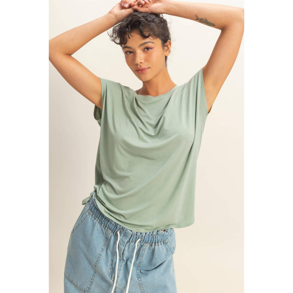 Relaxed Dolman Short Sleeve  Round Neck Top