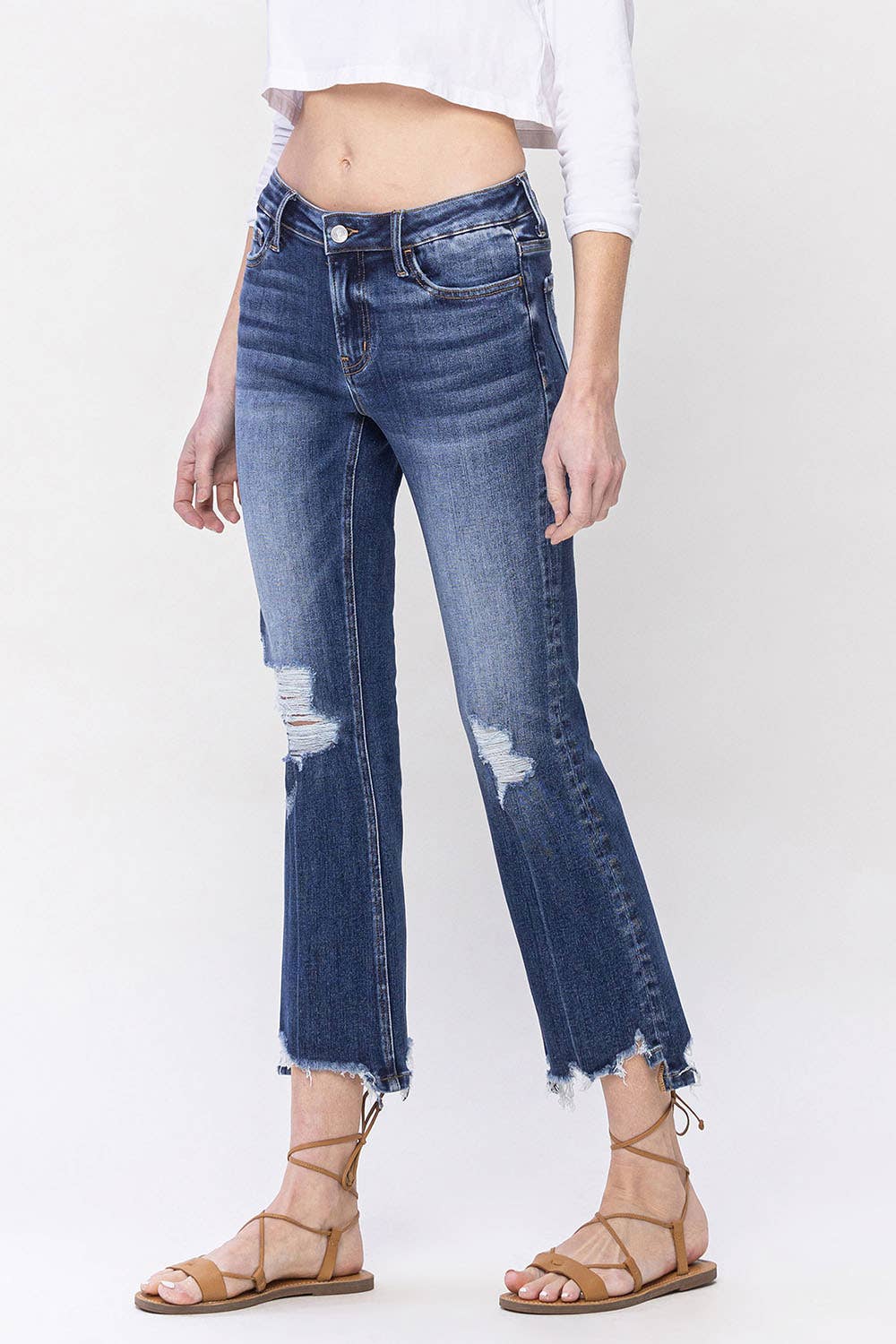 PSWL High Rise Kick Flare Ankle store Crop Jean 26 Dark Indigo Raw Hem