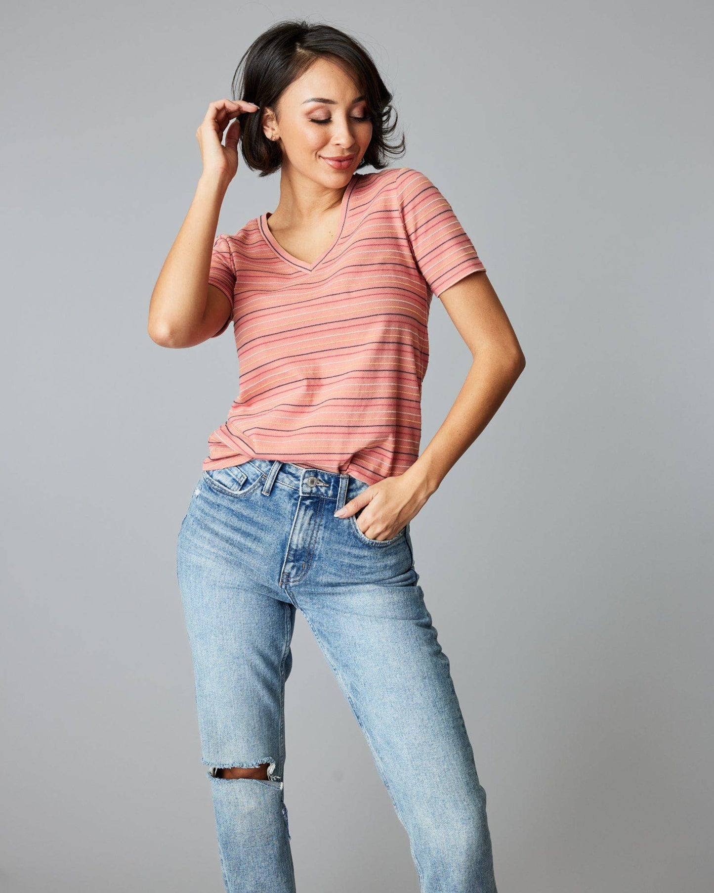 V-Neck Stripe Tee: 3D Stripe Spring-Summer Downeast