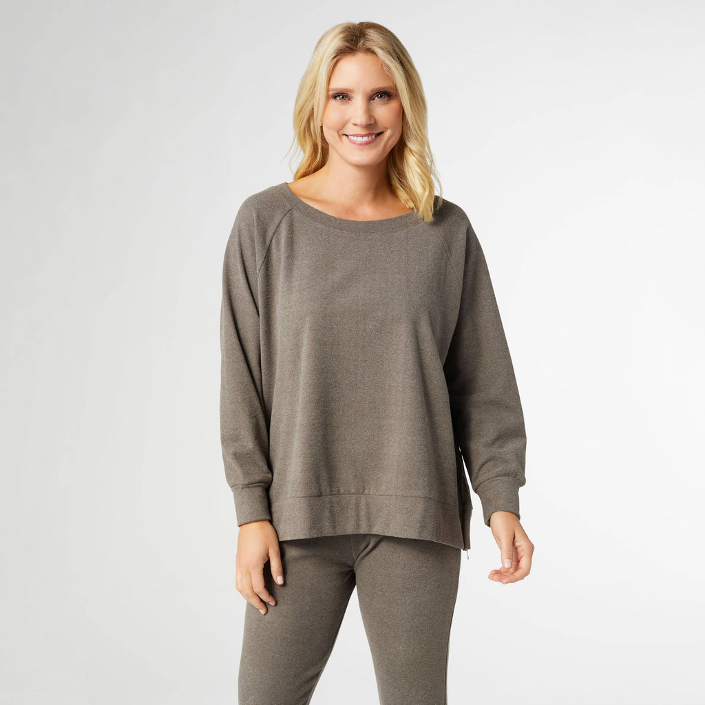 Raglan Sweater | Weekend Brushed Side Zip  – Cozy Fall Long Sleeve Top