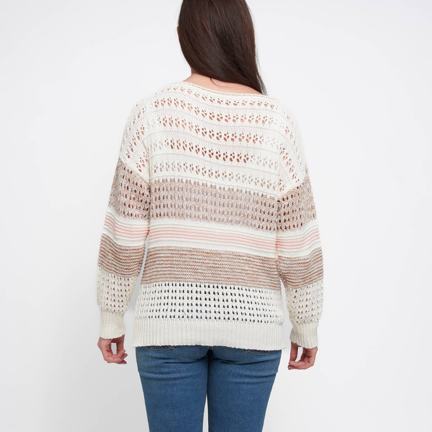 Elsie & Zoey - Opal Color Block Drop Shoulder Crochet Sweater