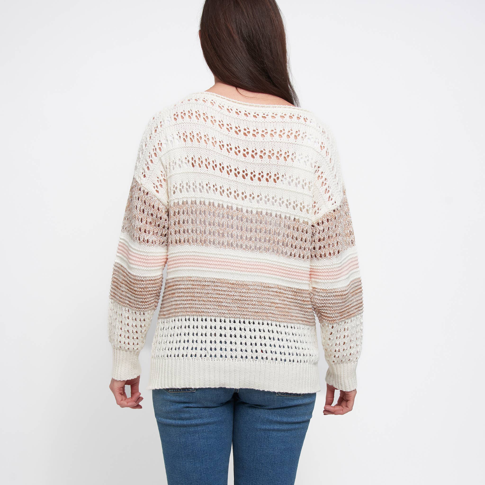 Crochet Sweater – Opal Color Block Drop Shoulder, Lightweight & Chic