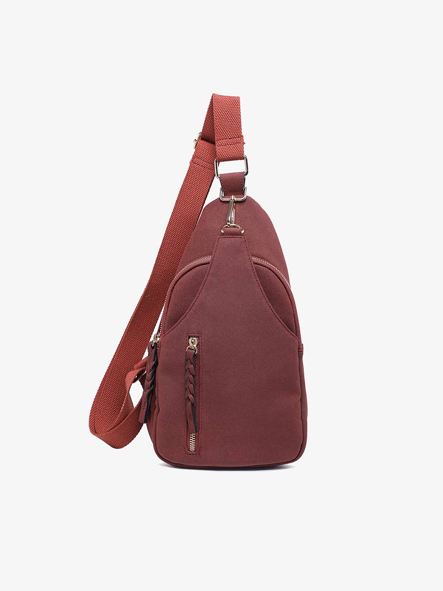 Nikki Faux Suede Dual Compartment Sling Pack Bag