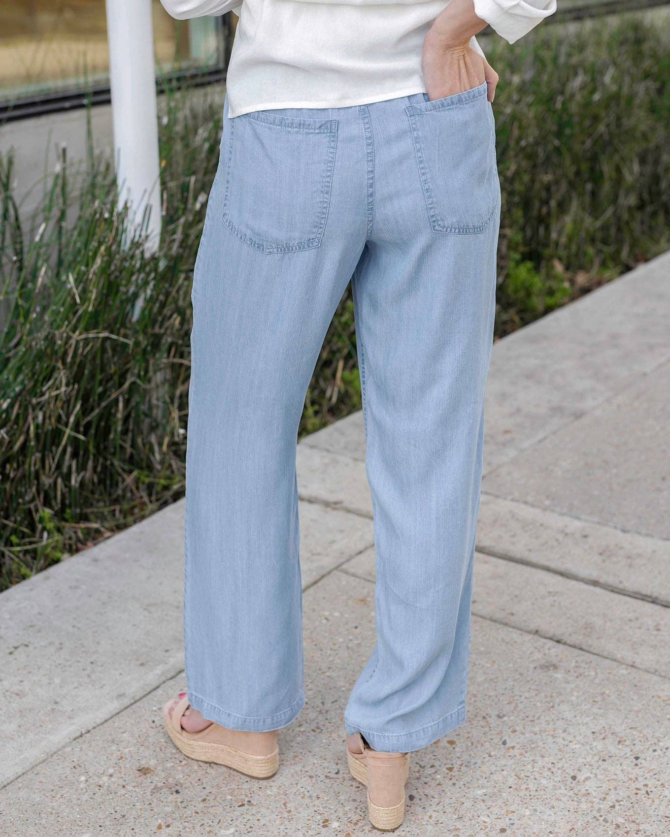 Tencel™ Lyocell Drawstring Wide Leg Pants in Chambray Wash Spring-Summer Grace and Lace